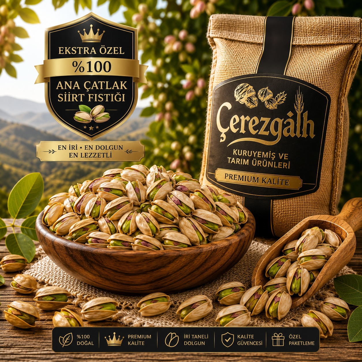 Ekstra Özel %100 Ana Çatlak Siirt Fıstığı 